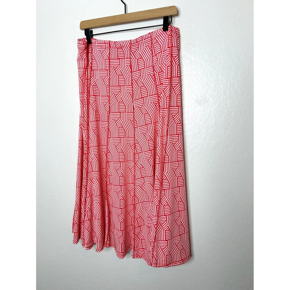 Maria Gabrielle Abstract Geo‎ Print Flowy Midi Skirt Red White Plus Size 2X